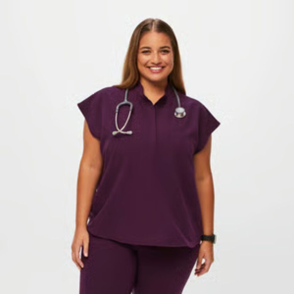 FIGS Rafaela Oversized Scrub Top XL Mauve Plum Technical Collection Medical Nurs